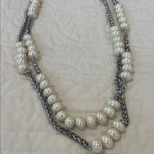 Elegant Silver and White Pearl Necklace